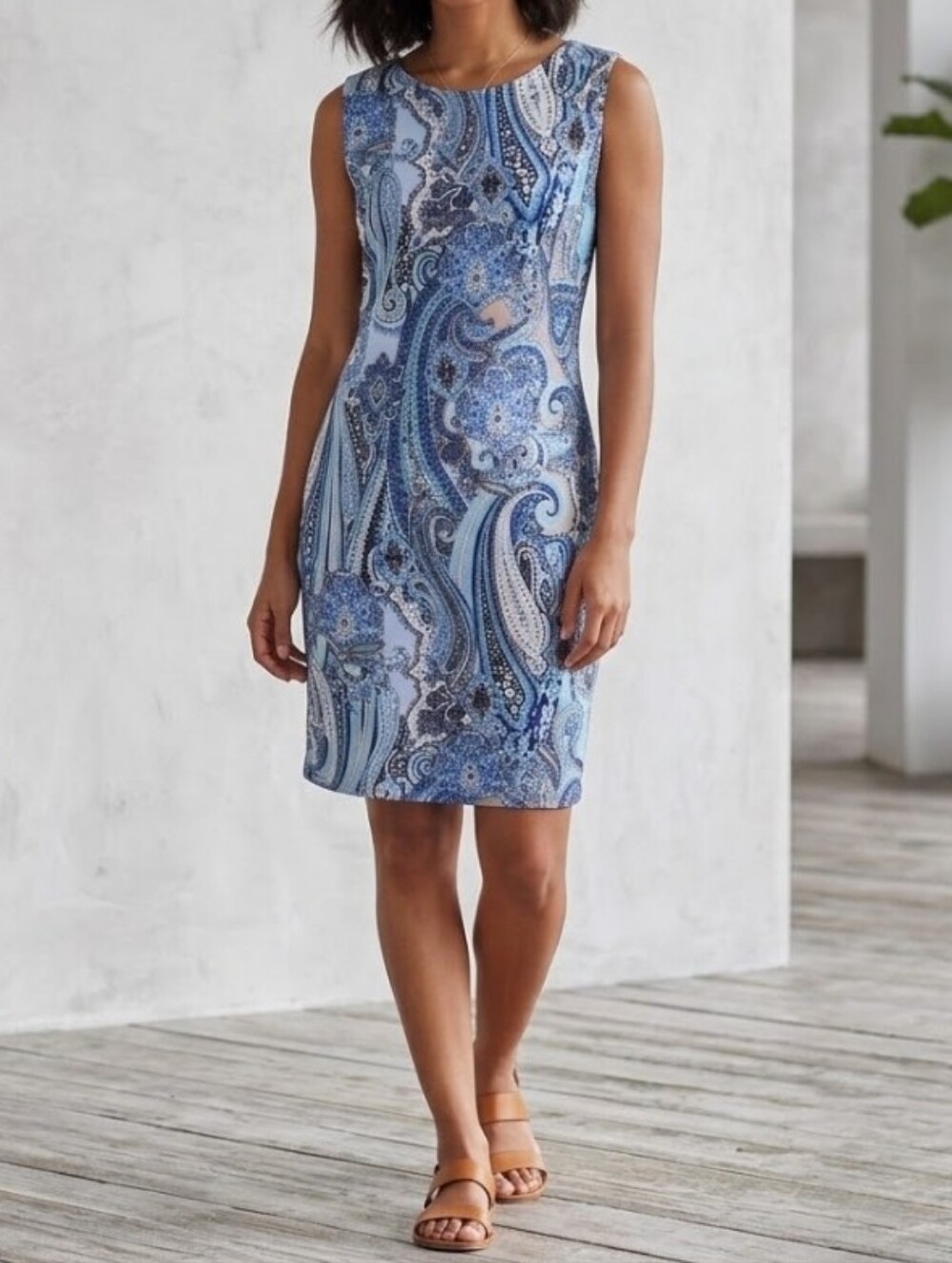 Tommy Hilfiger Women's Paisley Print Blue Scuba Dress Sleeveless Zip Back Size 8